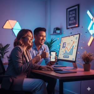 Image of two business partners happy with their leads and sales results