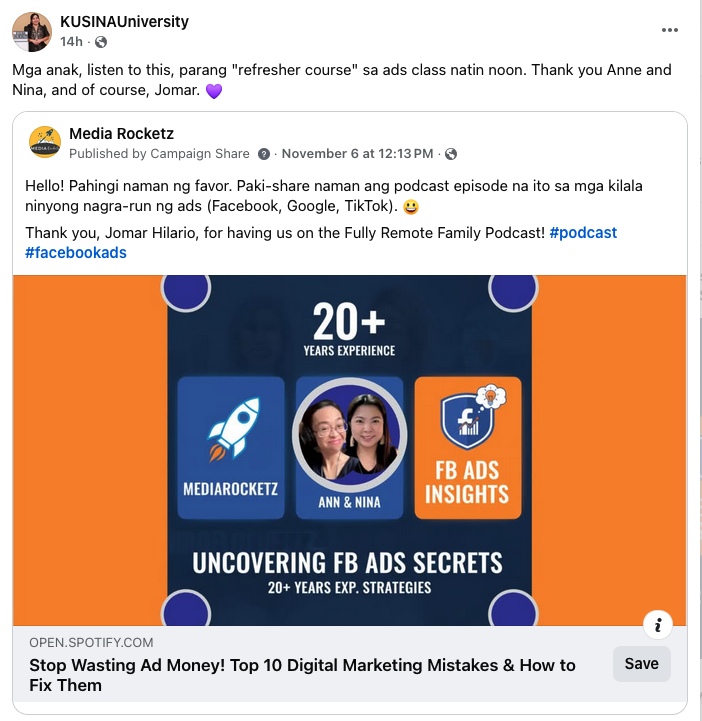 Media Rocketz_Uncovering Facebook Ads Secrets episode_Remote Family Podcast_Kusina University 1
