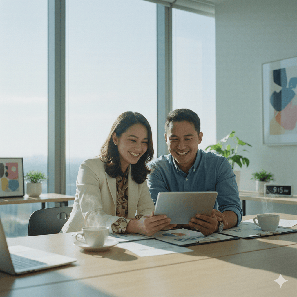 Image of two business owners happy with their leads and sales results